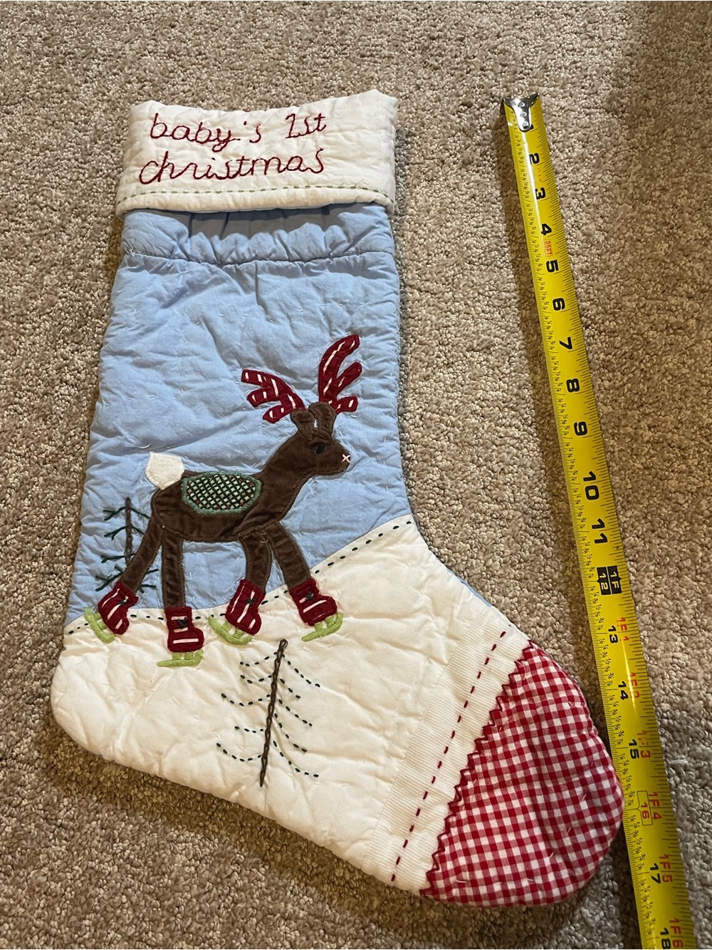 Baby's 1st Christmas Quilted Stocking with Reindeer 
Pottery Barn kids